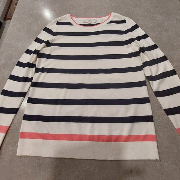 LOFT Petites Cream Black Pink Striped Long Sleeves Knit Top - Size Medium (MP) - Picture 2 of 11